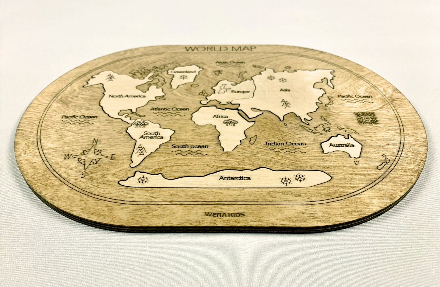 World Map Puzzle, Wooden Map Puzzle For Kids, Handmade Wooden Map Puzzle With Continents And Oceans, Learning Puzzle