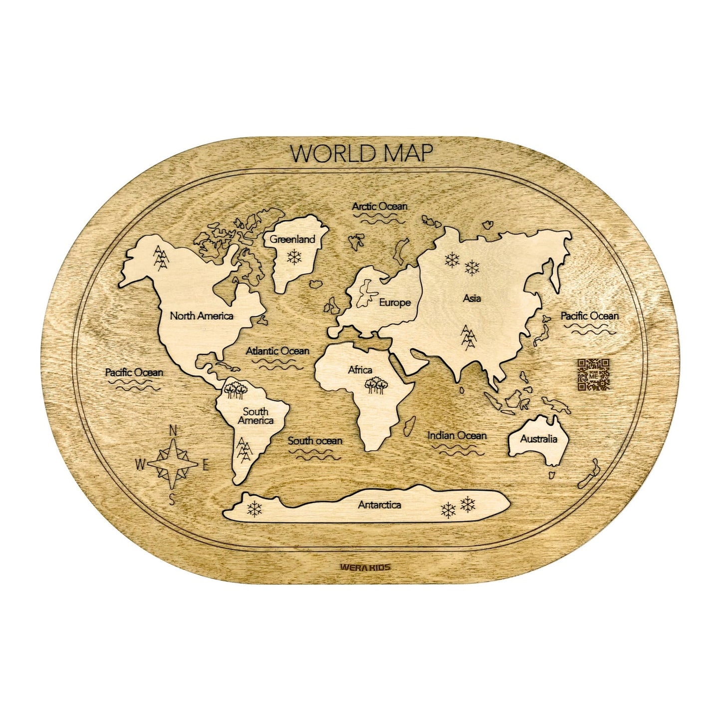 World Map Puzzle, Wooden Map Puzzle For Kids, Handmade Wooden Map Puzzle With Continents And Oceans, Learning Puzzle