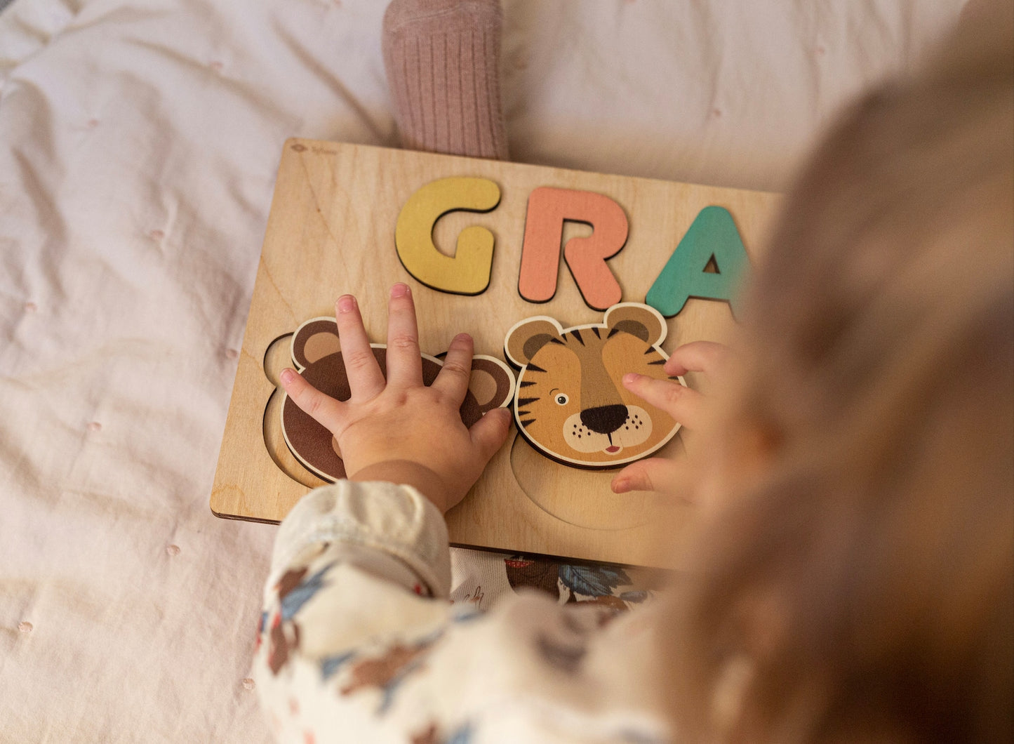 Wooden Name Puzzle with Animals Shapes and Letters -Educational Toys - Montessori - Birthday Gift - Nursery Decoration-1st Birthday Present