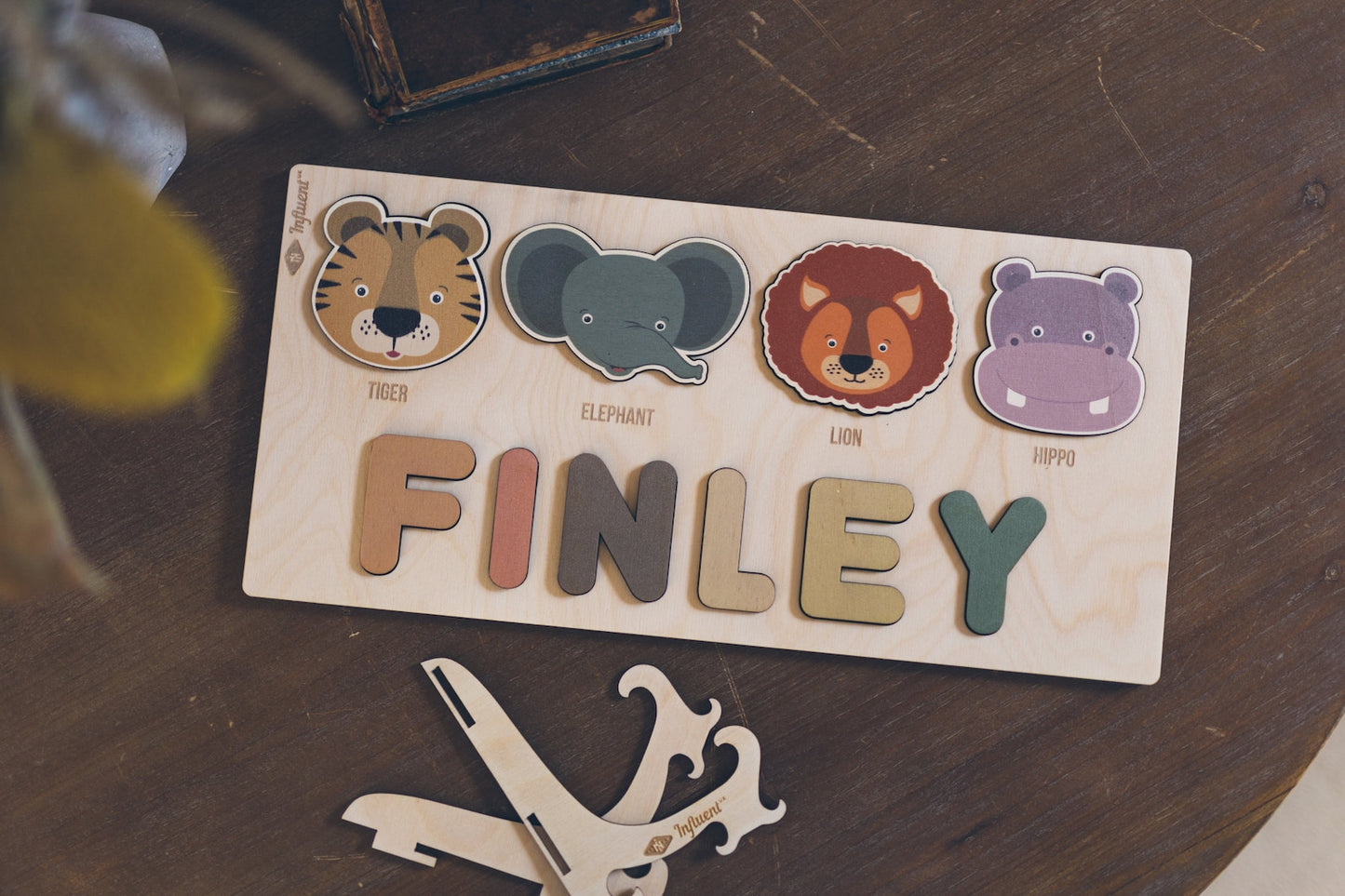 Wooden Name Puzzle with Animals Shapes and Letters -Educational Toys - Montessori - Birthday Gift - Nursery Decoration-1st Birthday Present