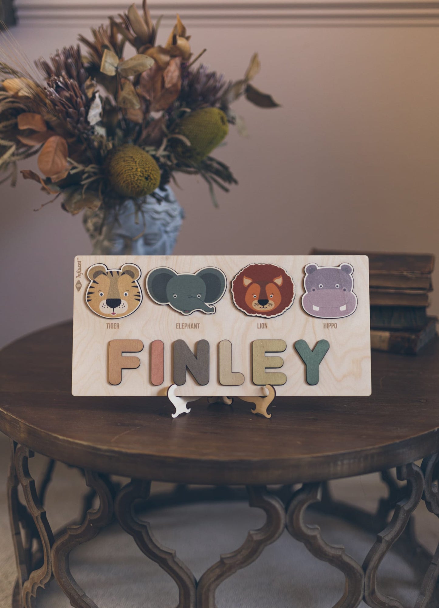 Wooden Name Puzzle with Animals Shapes and Letters -Educational Toys - Montessori - Birthday Gift - Nursery Decoration-1st Birthday Present