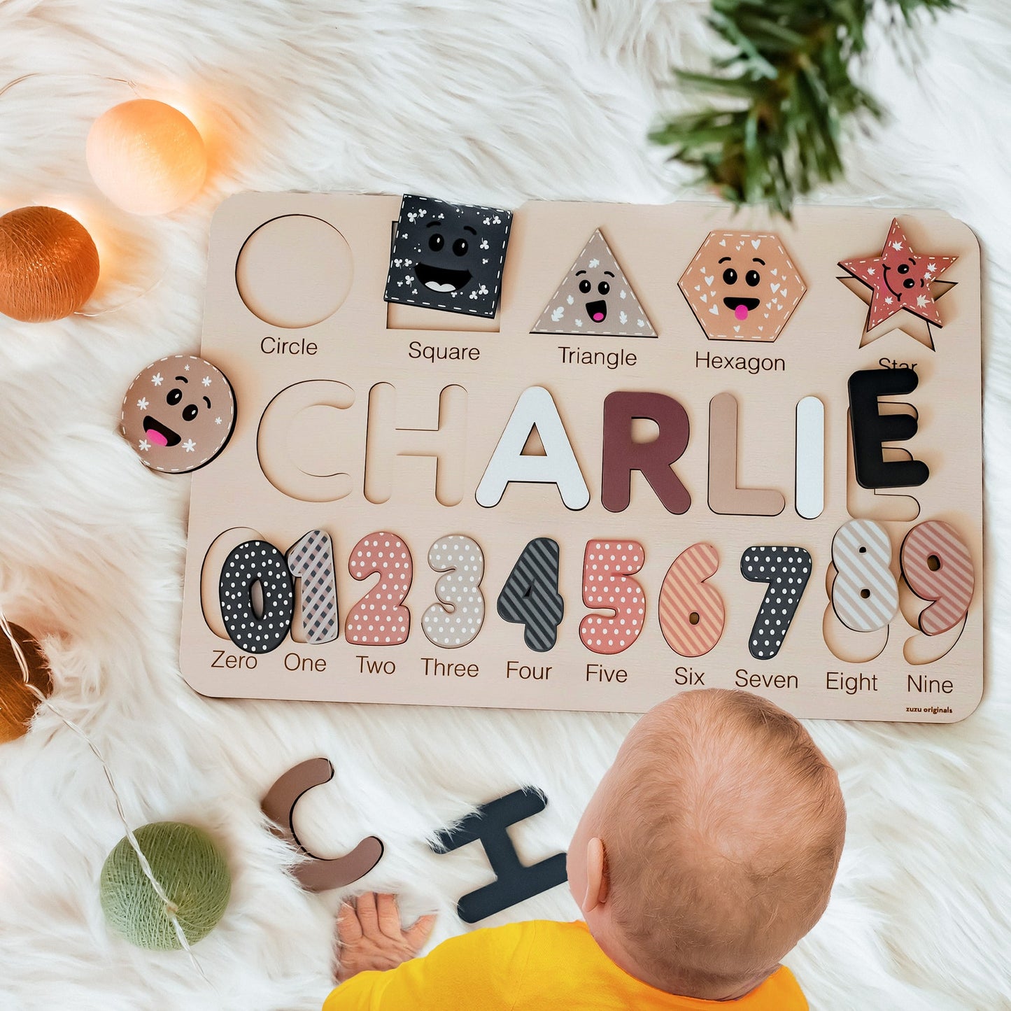 Personalized Name Puzzle With Numbers and Shapes | Personalized 2 Year Old Gift | Baby Girl and Boy Montessori Toys | Baby Name Puzzle