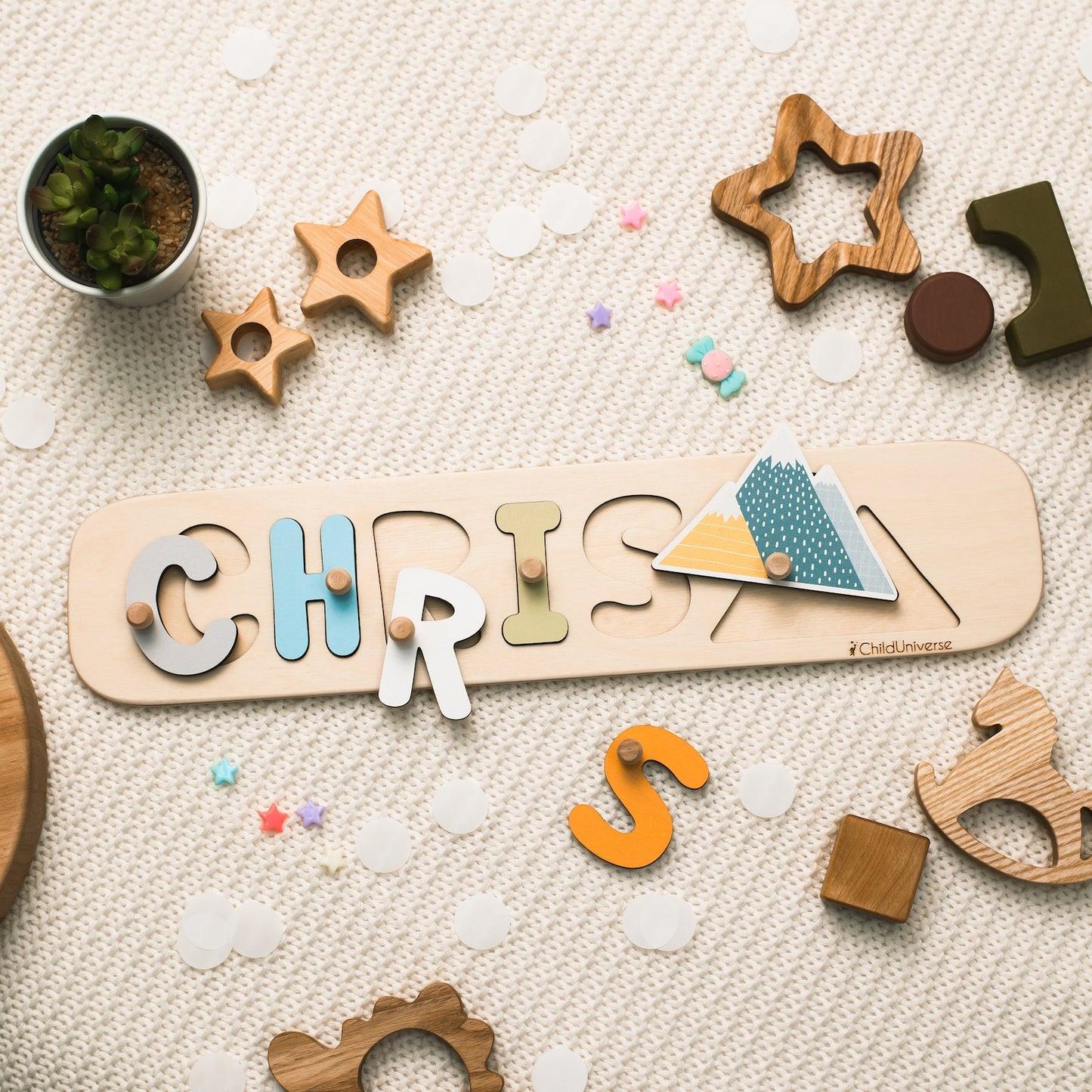 New Baby Gift Wood Name Puzzle for Toddler Montessori Puzzle, First Birthday Gift for Baby Boy Baby Girl, Wooden Toys, Custom Gift for Kids