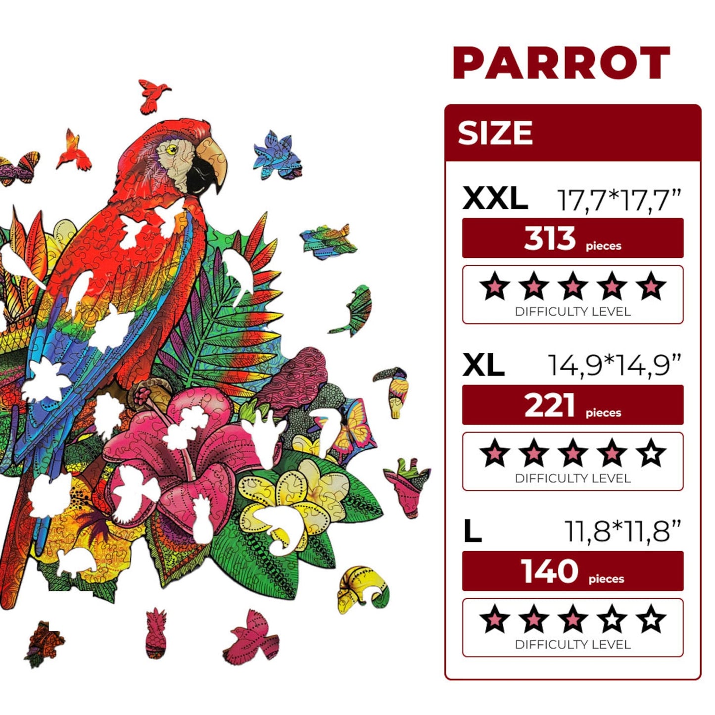 Wooden jigsaw puzzle for adults and kids Are Parrot, Wood puzzle box, 3d Puzzle, Wooden puzzle Parrot, Laser Cut Puzzle, Wood Board Game