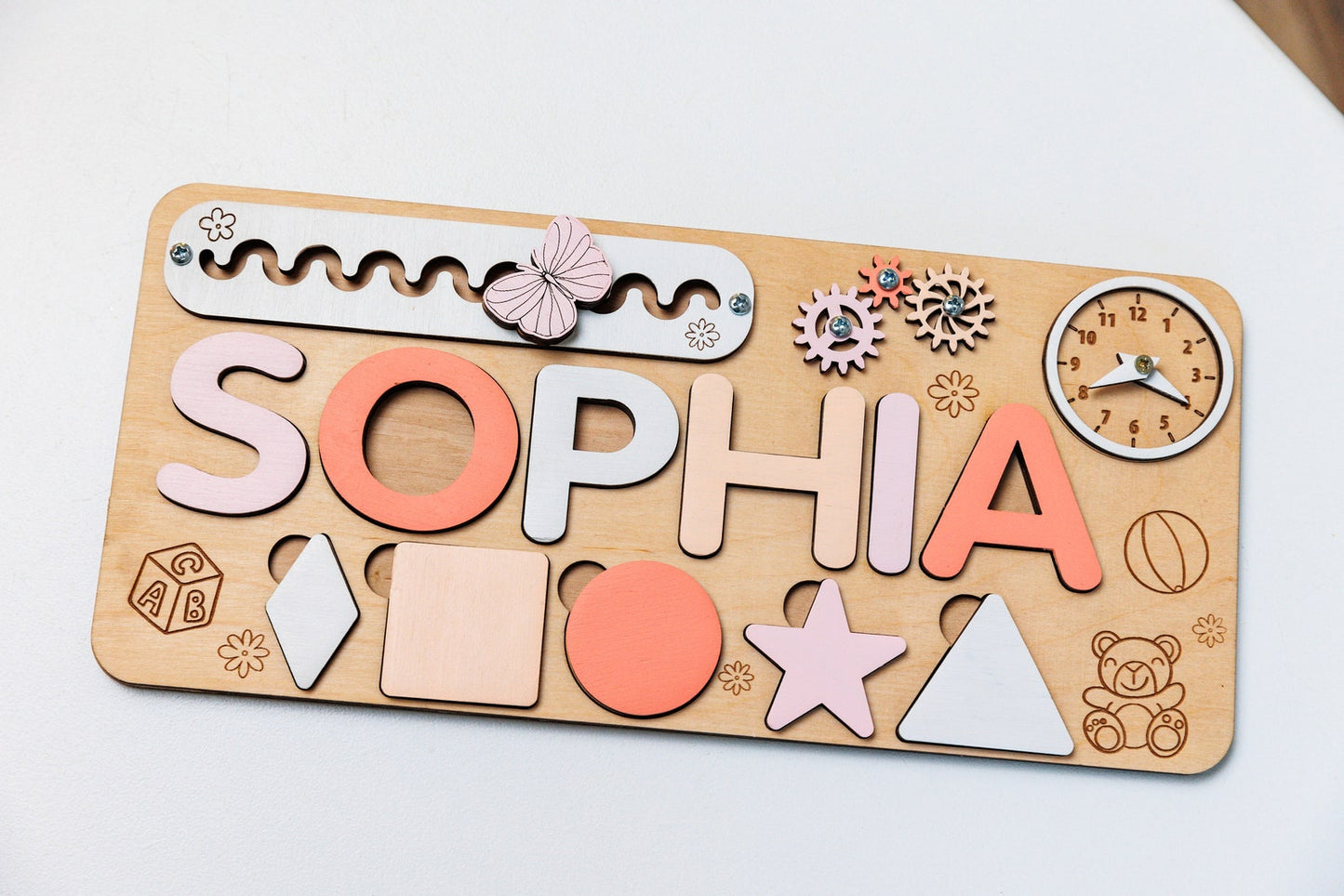 Toddler Busy Board Birthday Gift, Custom Name Puzzle Baby Girl Gift, Personalized Baby Sensory Toys, Wood Name Puzzle Gifts for Kids