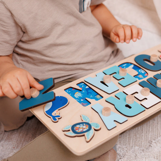 Baby Name Puzzle with Print, Personalized Wooden Name Puzzle, Montessori Kid's Name Puzzle, Custom Gift for Toddler, 1st Birthday Gift