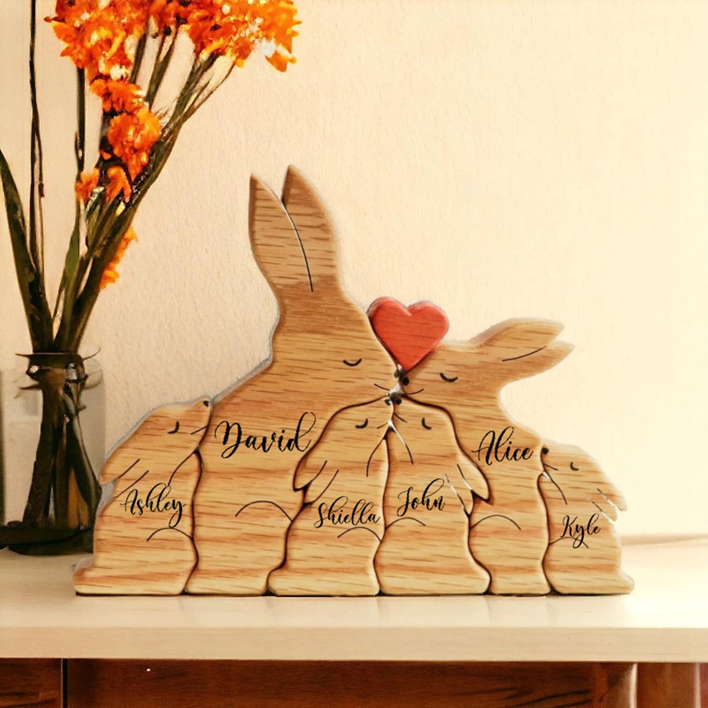 Wooden Bunny Family Puzzle, Engraved Family Name Puzzle, Rabbit Family Keepsake Gift, Animal Family,Gift for Kids, Mother's Day Gift for Her