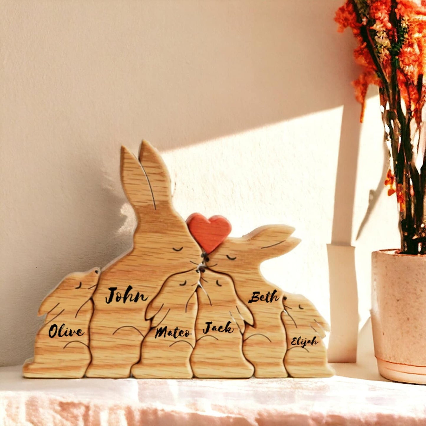 Wooden Bunny Family Puzzle, Engraved Family Name Puzzle, Rabbit Family Keepsake Gift, Animal Family,Gift for Kids, Mother's Day Gift for Her