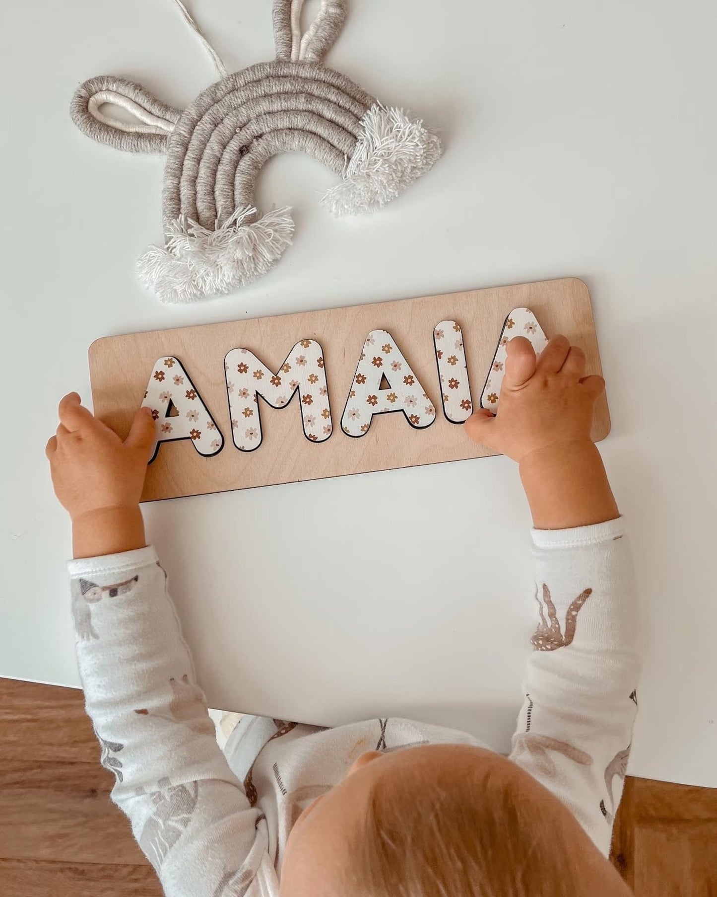 Personalized Baby Name Puzzle with Pegs, First Christmas Gift, Wooden Montessori Toys for Toddler