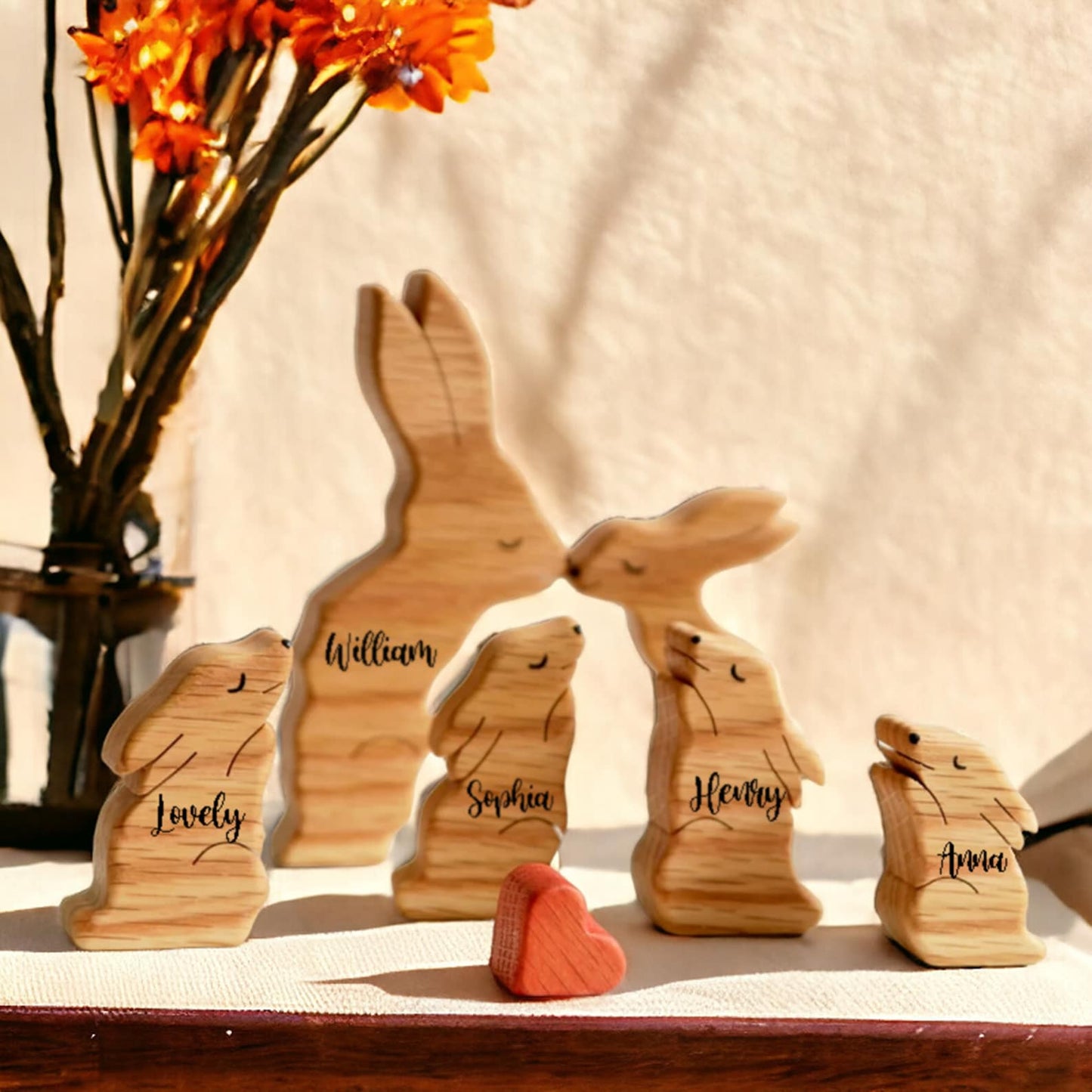 Wooden Bunny Family Puzzle, Engraved Family Name Puzzle, Rabbit Family Keepsake Gift, Animal Family,Gift for Kids, Mother's Day Gift for Her