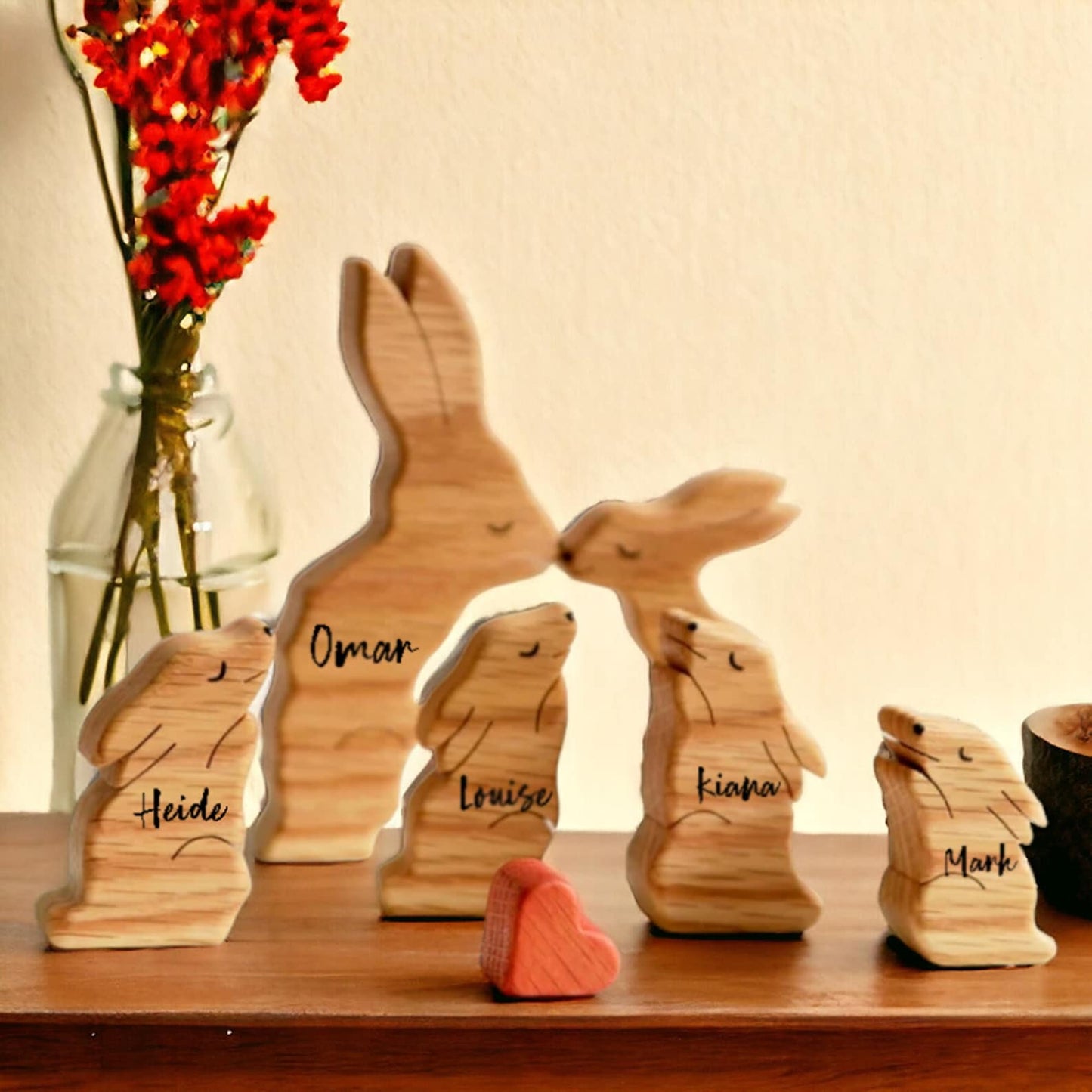 Wooden Bunny Family Puzzle, Engraved Family Name Puzzle, Rabbit Family Keepsake Gift, Animal Family,Gift for Kids, Mother's Day Gift for Her