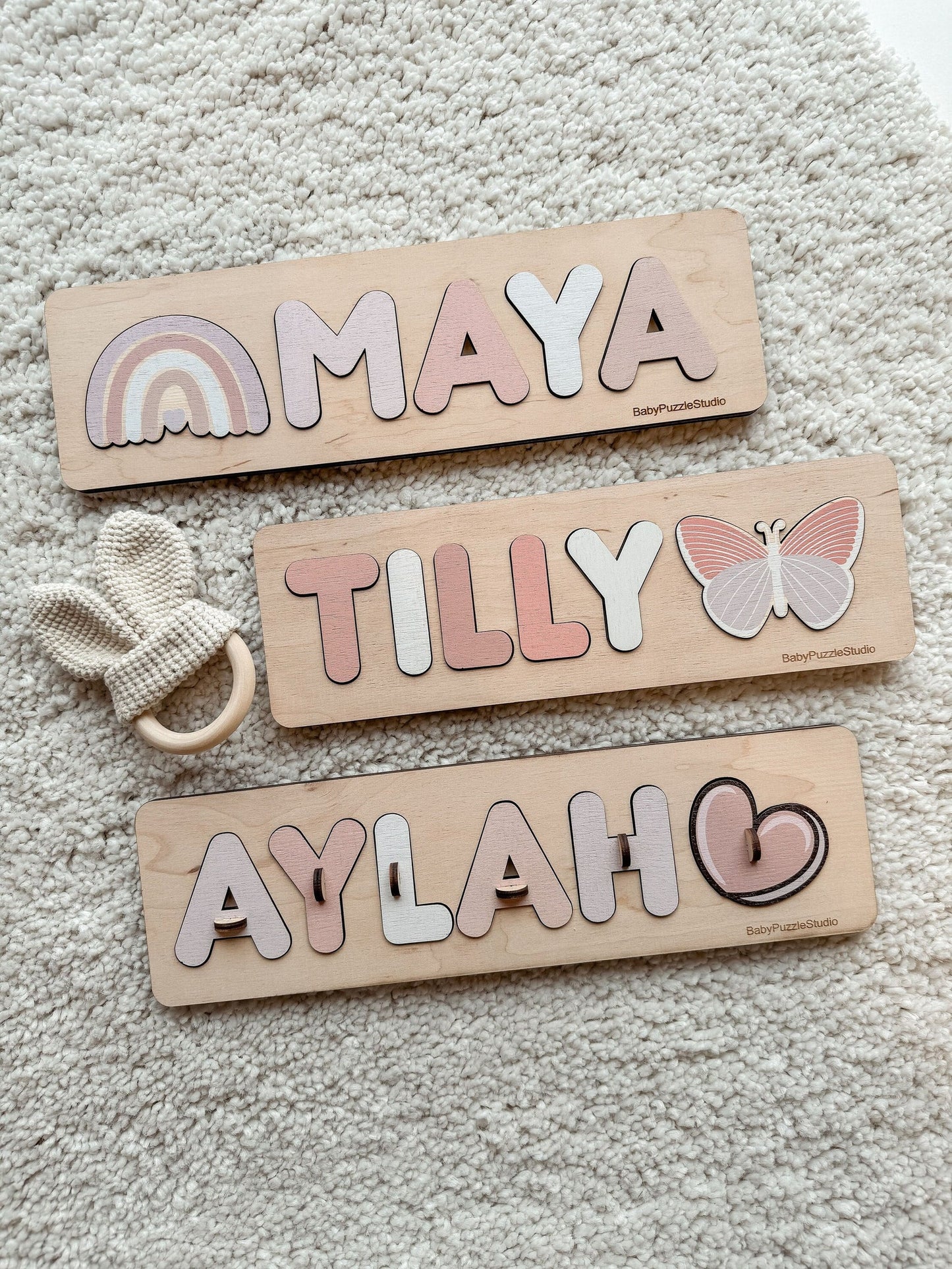 Personalized Baby Name Puzzle with Pegs, First Christmas Gift, Wooden Montessori Toys for Toddler