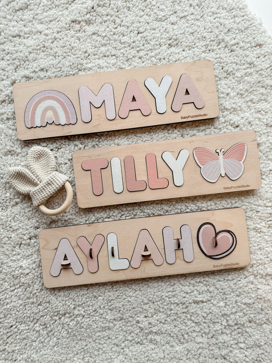 Personalized Baby Name Puzzle with Pegs, First Christmas Gift, Wooden Montessori Toys for Toddler