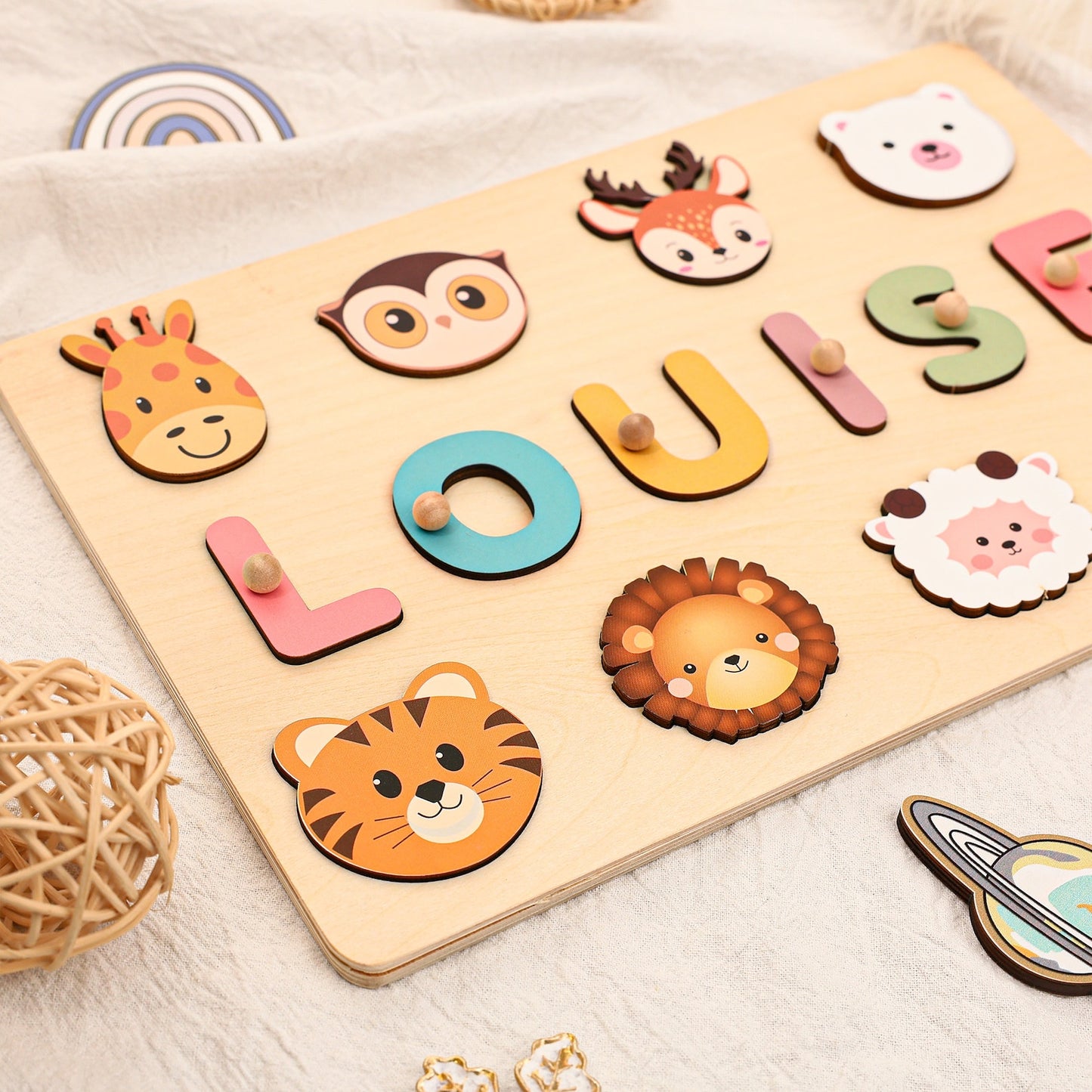 Animals Personalized Busy Board Puzzles for Learning and Play,Custom Wooden Baby Name Puzzle,Montessori Toddler Toys,Baby Boys Girls Gifts