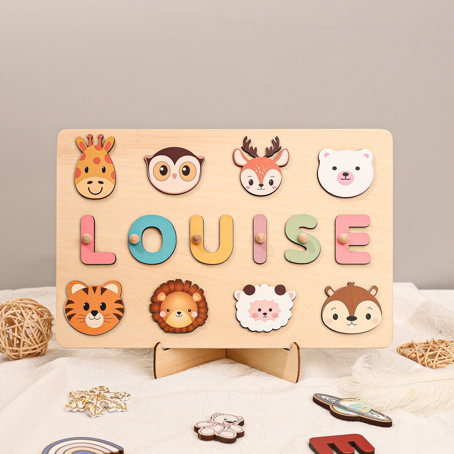 Animals Personalized Busy Board Puzzles for Learning and Play,Custom Wooden Baby Name Puzzle,Montessori Toddler Toys,Baby Boys Girls Gifts