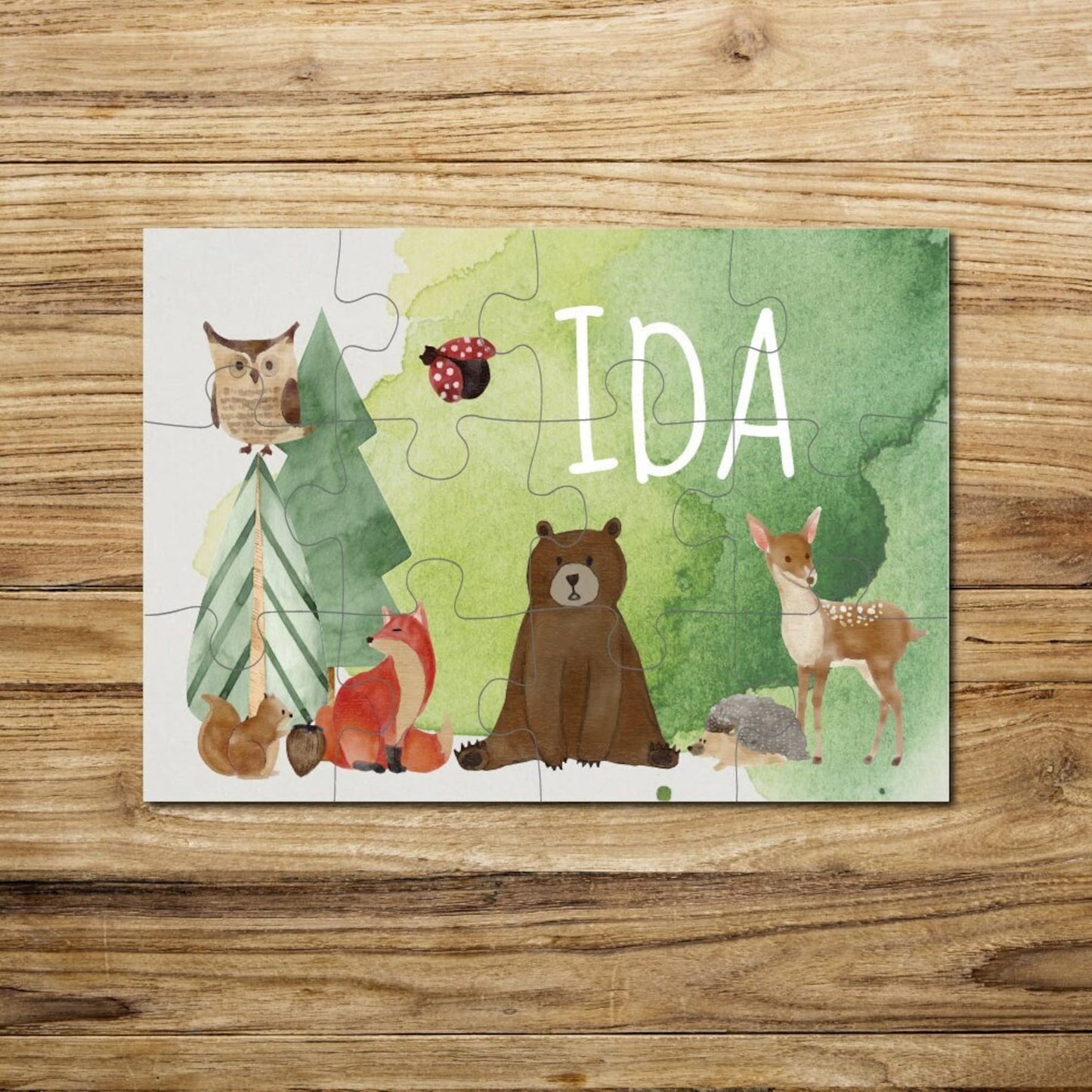 Wooden puzzle personalized with name / 12 or 30 pieces / 18 x 25 cm / children's puzzle with name motif forest animals