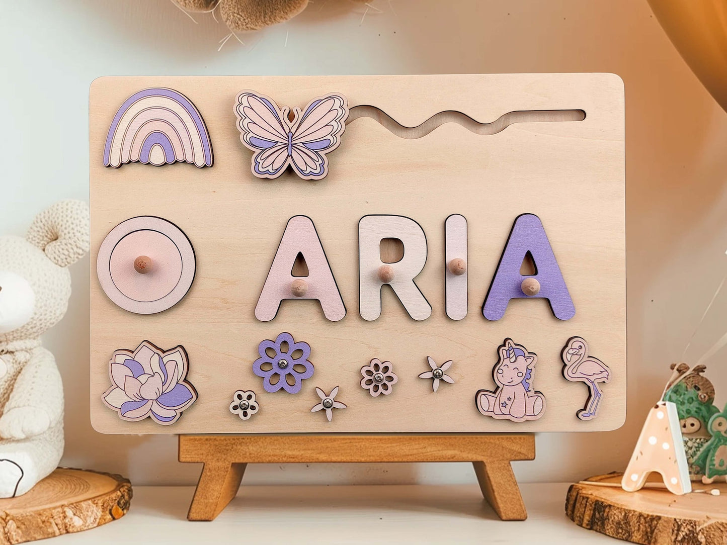 Montessori Name Puzzle for Kids - Personalized Wooden Busy Board, Sensory Toys for 2 Year Olds, Perfect Baptism & Birthday Gift