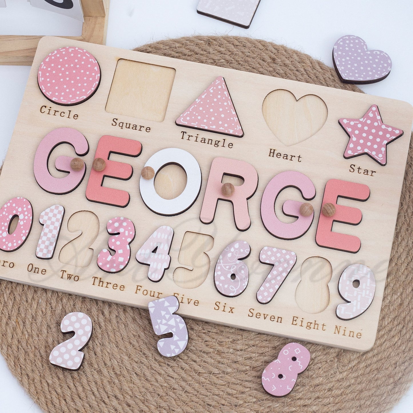 Personalized Name Puzzle，Wood Puzzle，Birthday Gift，Montessori Toy,Geometry Toy,Engraving Puzzle,Baptismal Gift,Christmas Gift