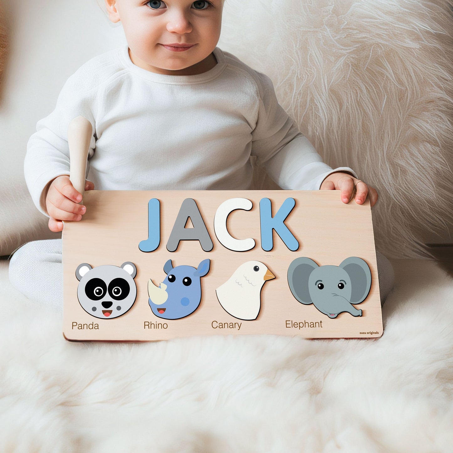 Custom Handmade Name Puzzle with Animals, Personalized Birthday Gift for Kids, Christmas Gifts for Toddlers, Unique New Baby Gift, Wood Toy