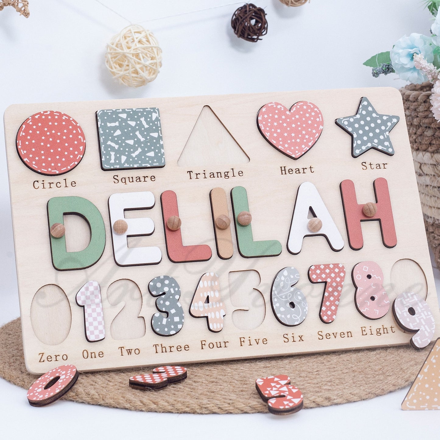 Personalized Name Puzzle，Wood Puzzle，Birthday Gift，Montessori Toy,Geometry Toy,Engraving Puzzle,Baptismal Gift,Christmas Gift