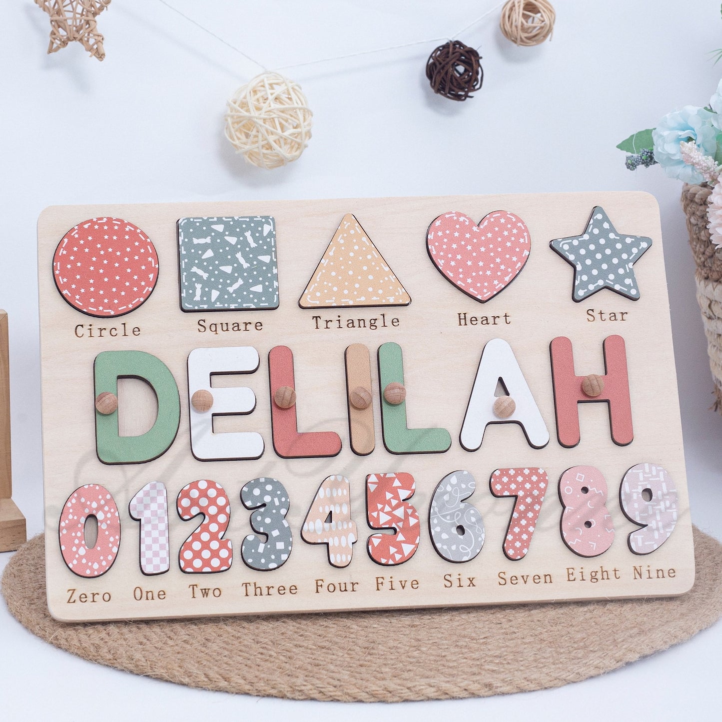 Personalized Name Puzzle，Wood Puzzle，Birthday Gift，Montessori Toy,Geometry Toy,Engraving Puzzle,Baptismal Gift,Christmas Gift