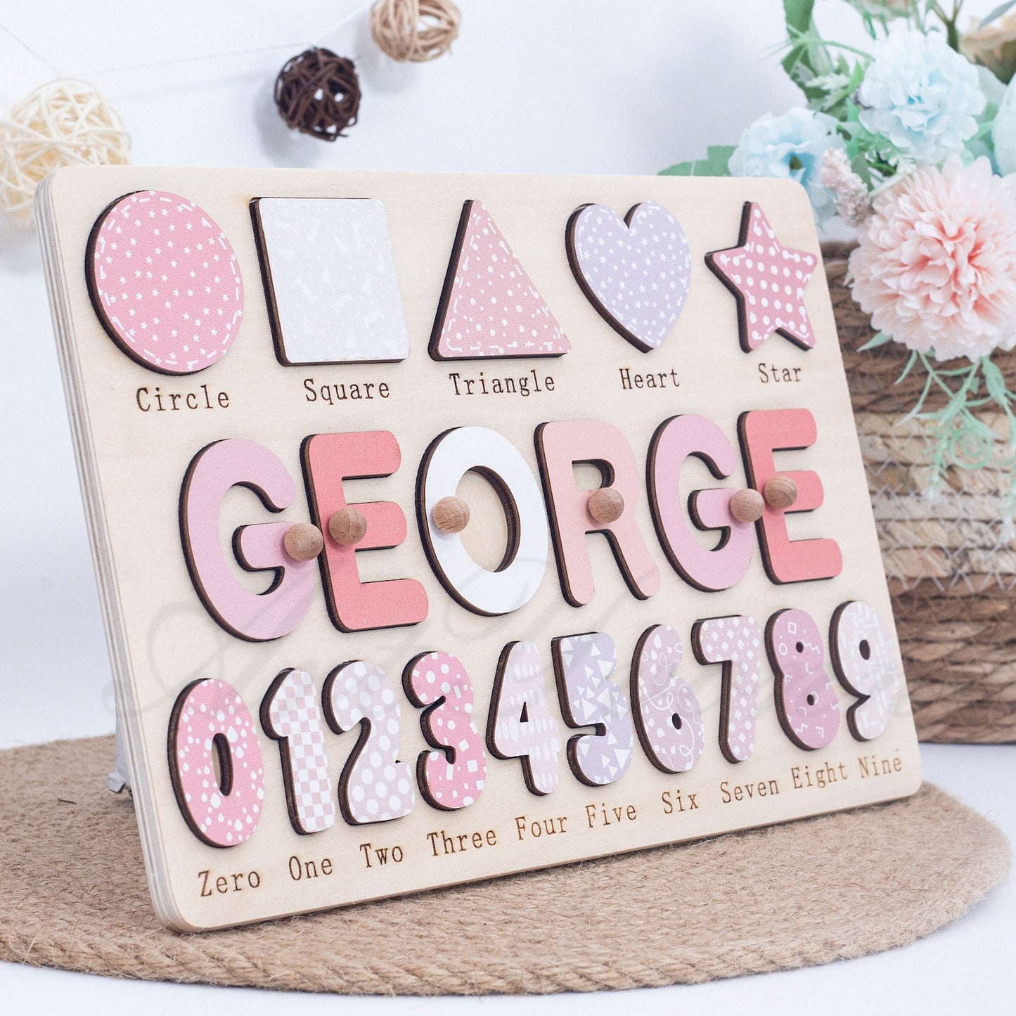 Personalized Name Puzzle，Wood Puzzle，Birthday Gift，Montessori Toy,Geometry Toy,Engraving Puzzle,Baptismal Gift,Christmas Gift