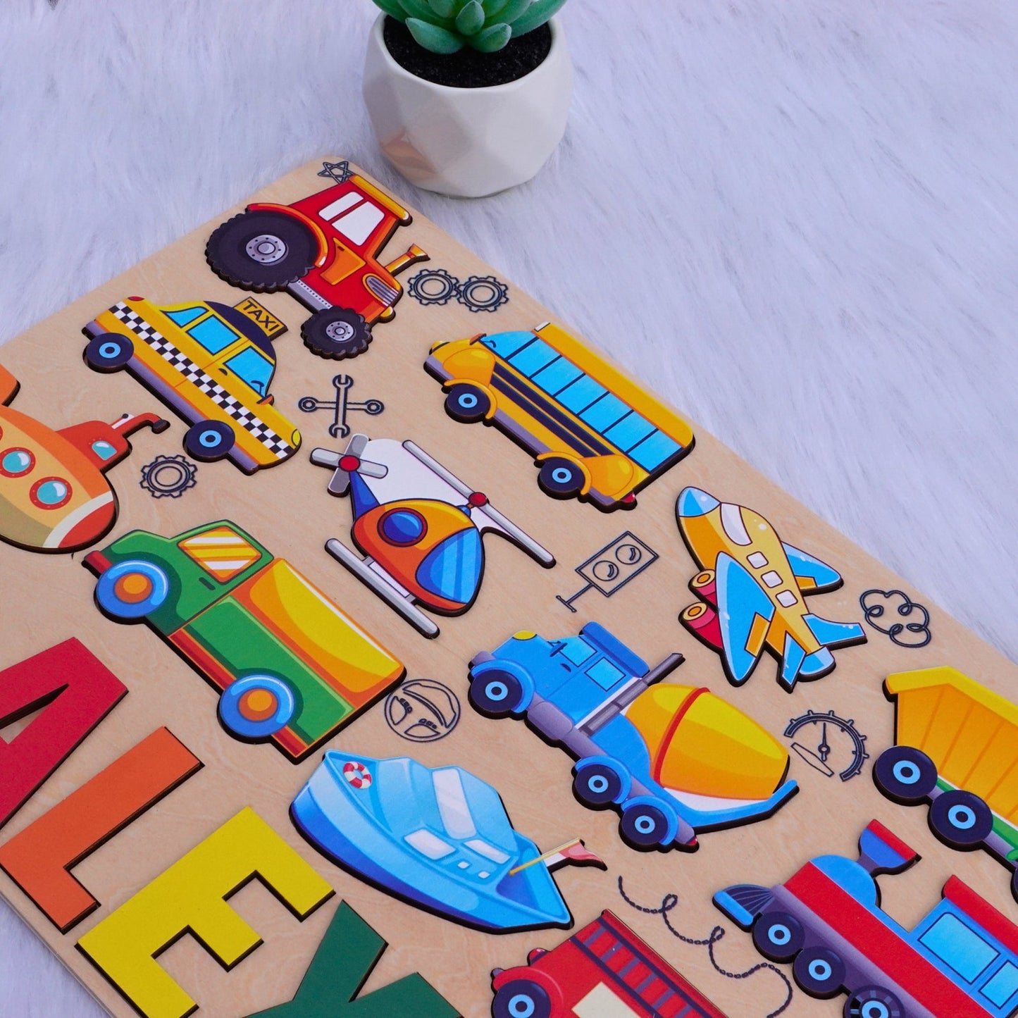 Personalized Busy Board Transportation Kids Puzzle 1st Birthday Gift Development Wood Toddlers Toys Gift for Boy Baby Shower Montessori Toys