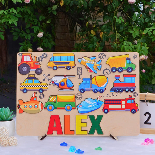 Personalized Busy Board Transportation Kids Puzzle 1st Birthday Gift Development Wood Toddlers Toys Gift for Boy Baby Shower Montessori Toys