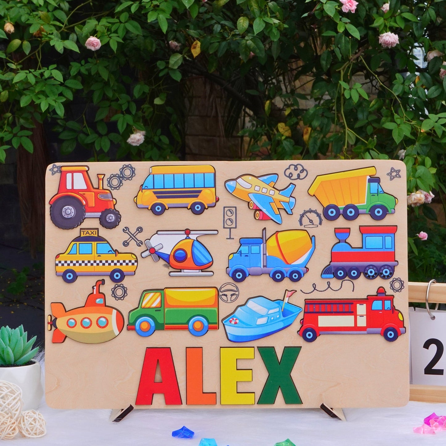 Personalized Busy Board Transportation Kids Puzzle 1st Birthday Gift Development Wood Toddlers Toys Gift for Boy Baby Shower Montessori Toys