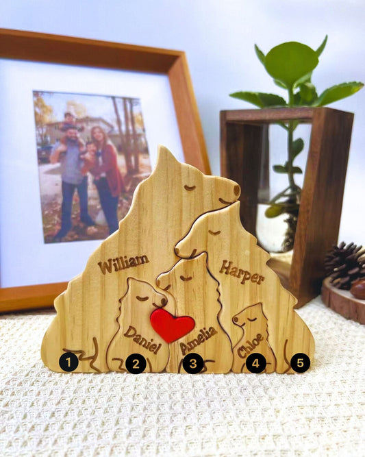 DIY Wooden Wolf Family Puzzle Personalized family Name Gift Wolf Puzzle Sculpture Wooden Family Puzzle Wooden Name Puzzle Loving Family Gift