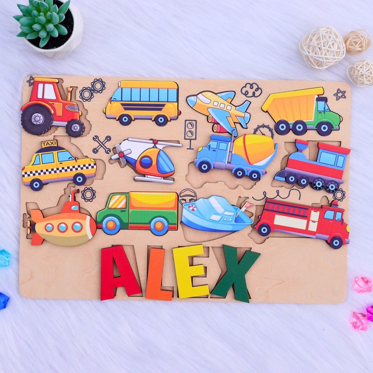 Personalized Busy Board Transportation Kids Puzzle 1st Birthday Gift Development Wood Toddlers Toys Gift for Boy Baby Shower Montessori Toys