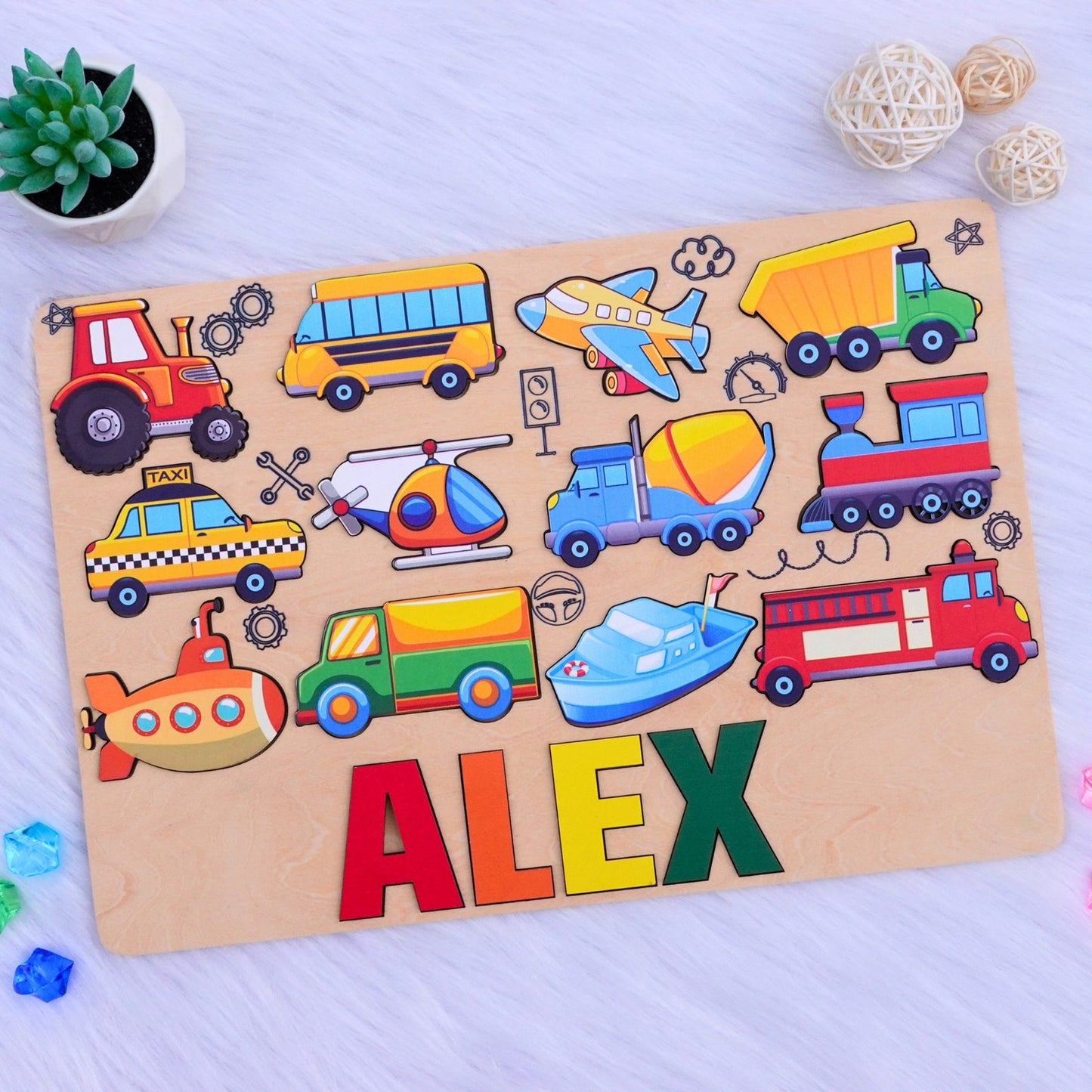 Personalized Busy Board Transportation Kids Puzzle 1st Birthday Gift Development Wood Toddlers Toys Gift for Boy Baby Shower Montessori Toys