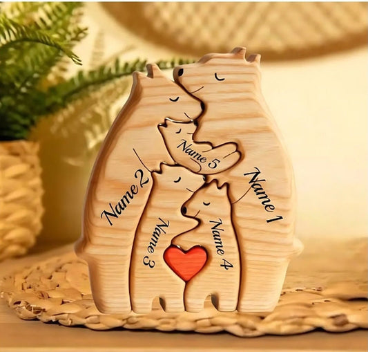 Wooden Bear Family Puzzle, Engraved Family Name Puzzle,Family Keepsake Gift,Gift for Parents,Animal Family,Family Home Decor, Gift for Kids