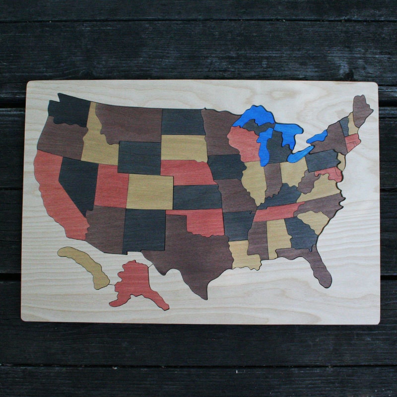 USA Wooden Map Puzzle, Handmade, Wooden Name Jigsaw Puzzles