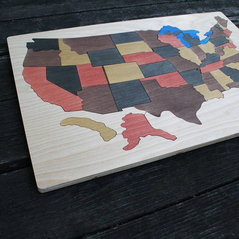 USA Wooden Map Puzzle, Handmade, Wooden Name Jigsaw Puzzles