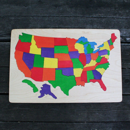 USA Wooden Map Puzzle, Handmade, Wooden Name Jigsaw Puzzles