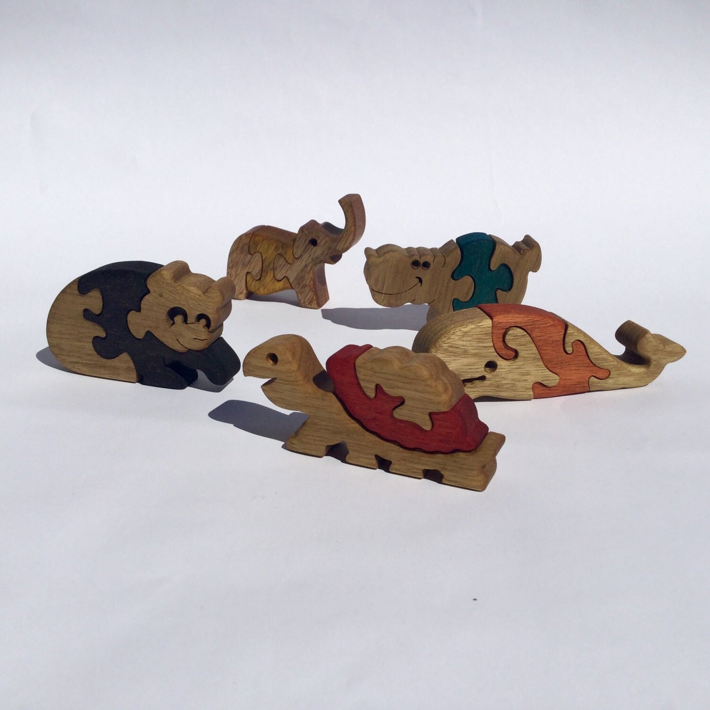 Set of 5 Baby Puzzles - Wood Animal Puzzles - Kids' Game - Collectible Decor - Educational Play