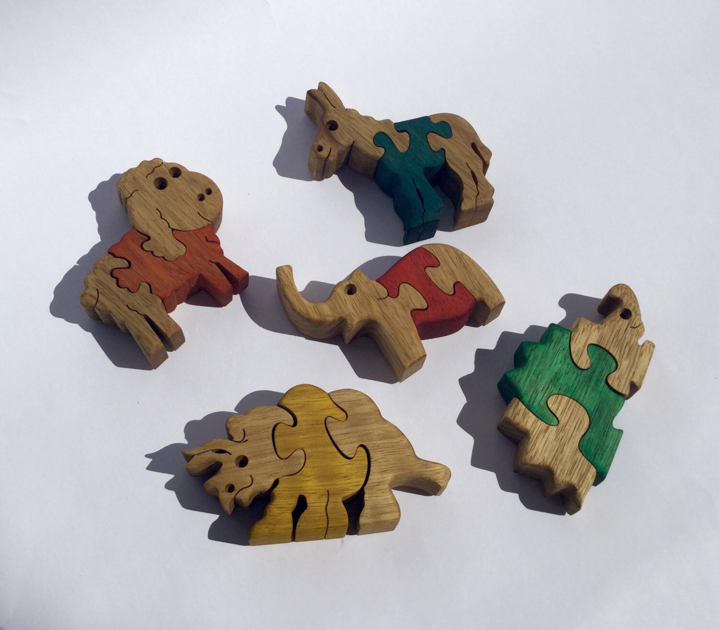 Set of 5 Baby Puzzles - Wood Animal Puzzles - Kids' Game - Collectible Decor - Educational Play