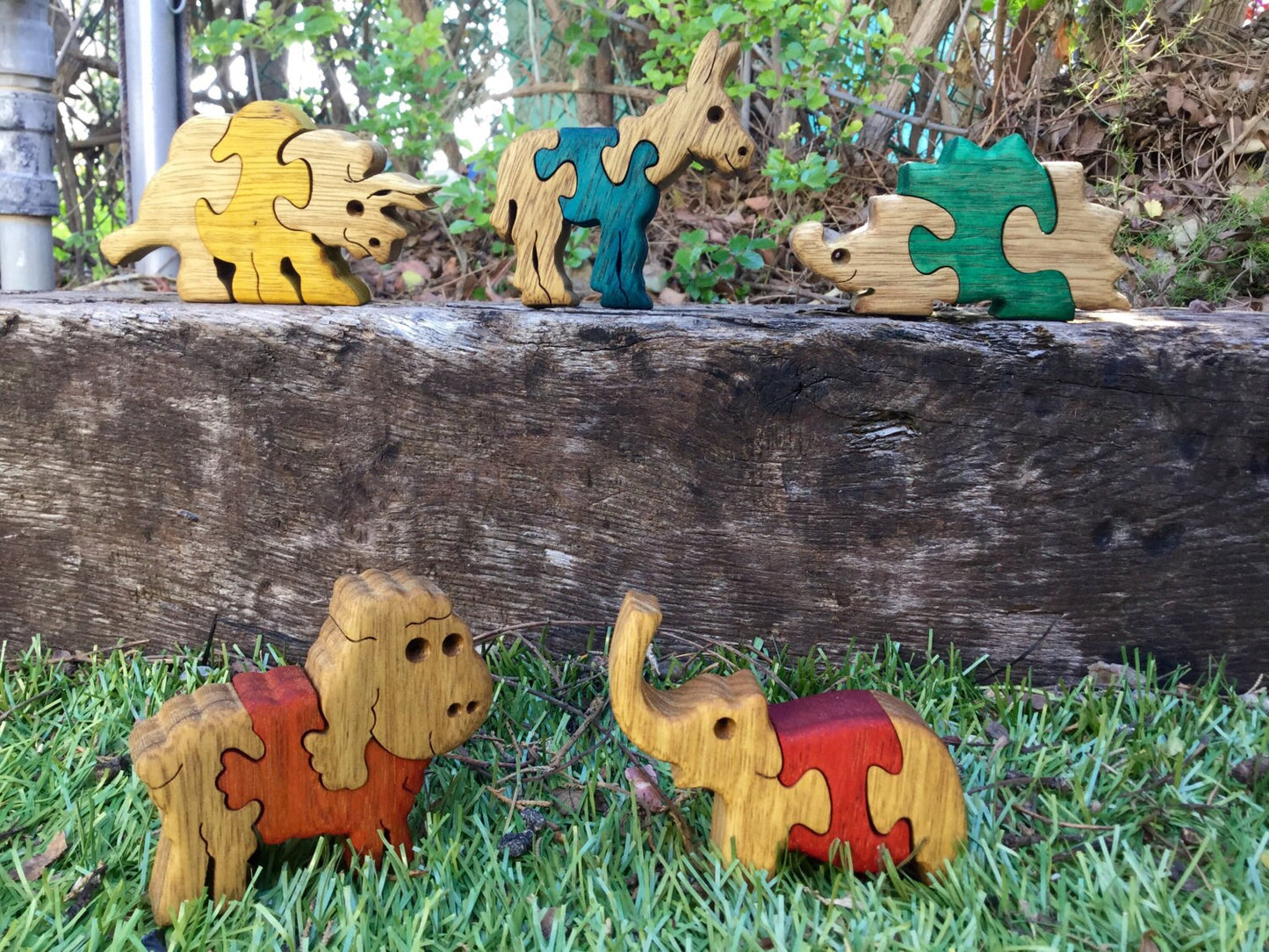 Set of 5 Baby Puzzles - Wood Animal Puzzles - Kids' Game - Collectible Decor - Educational Play