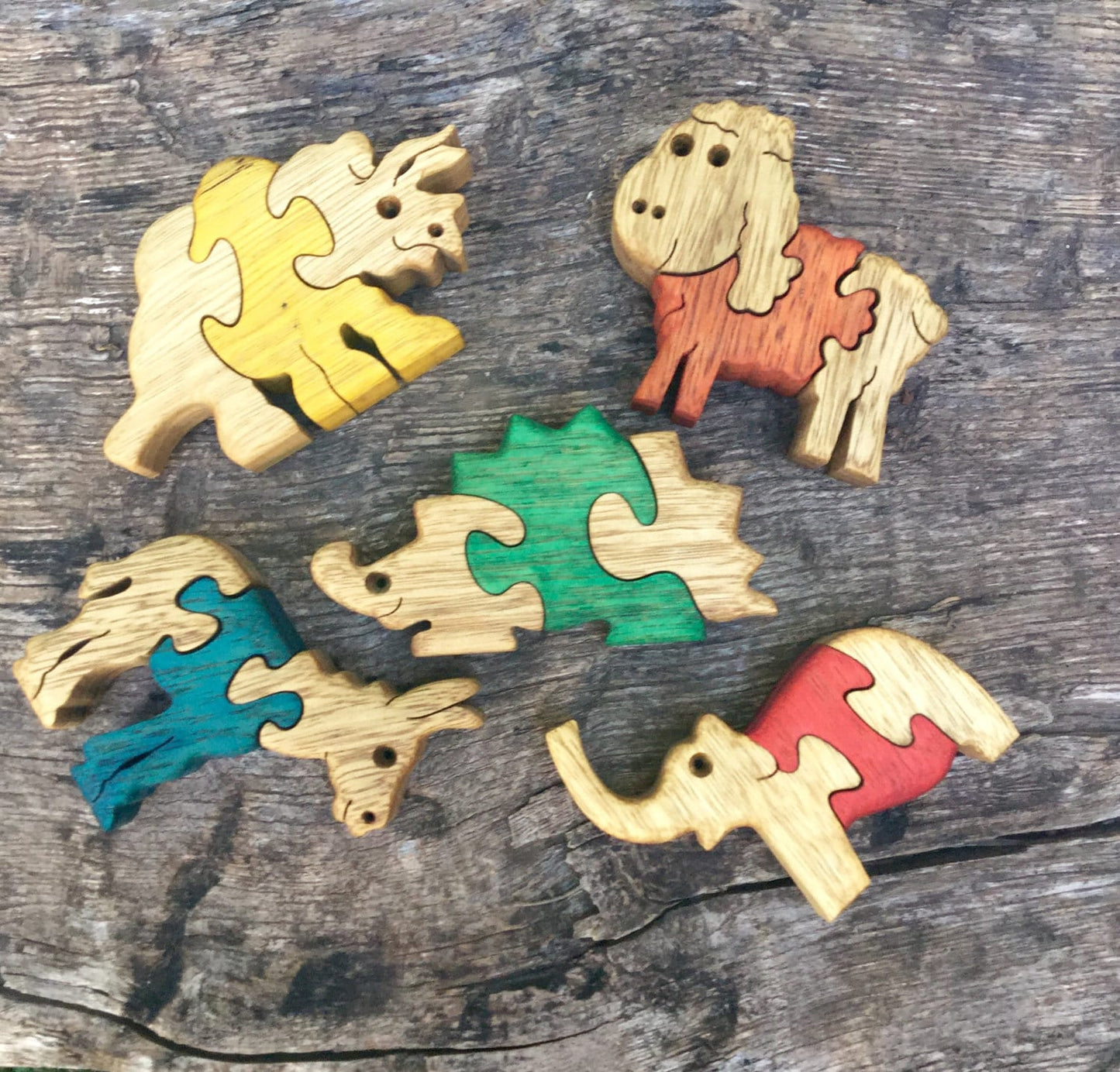 Set of 5 Baby Puzzles - Wood Animal Puzzles - Kids' Game - Collectible Decor - Educational Play