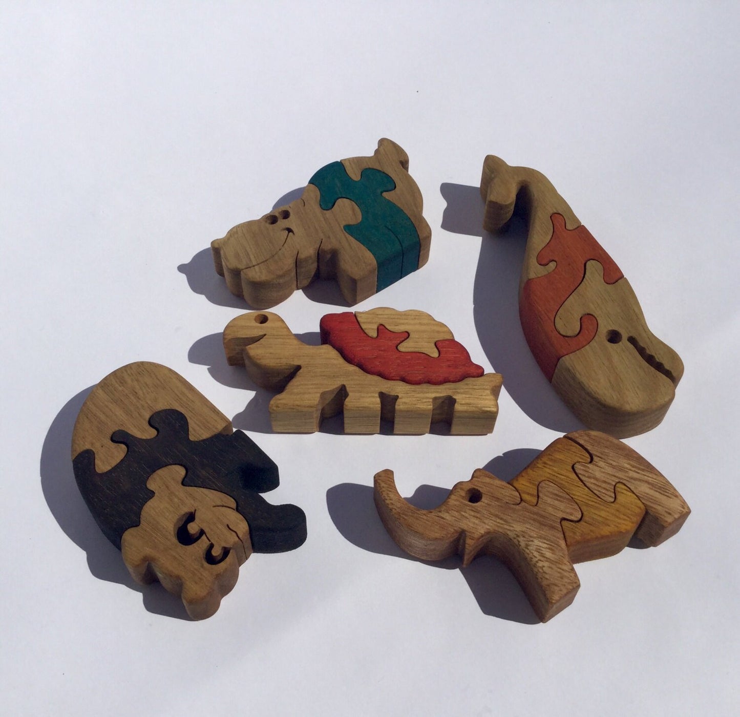 Set of 5 Baby Puzzles - Wood Animal Puzzles - Kids' Game - Collectible Decor - Educational Play