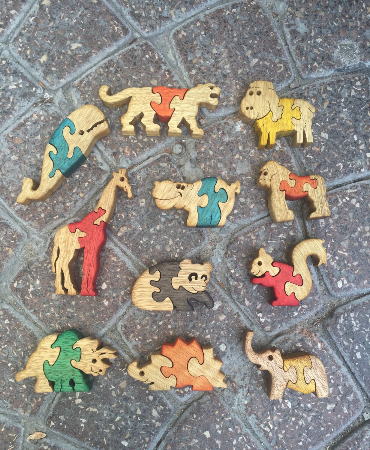 Customizable Handmade Wooden Animal Puzzle Set for Kids - Choose Your Favorite 5 Animals & Colors - Safe, Non-Toxic, Educational Toys