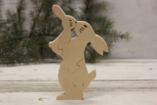 Organic Wooden Toy Rabbit, Wood animals, Wooden puzzle, Natural Baby Toy, Baby shower, Toy for kids, Handmade toys, Christmas gift toys