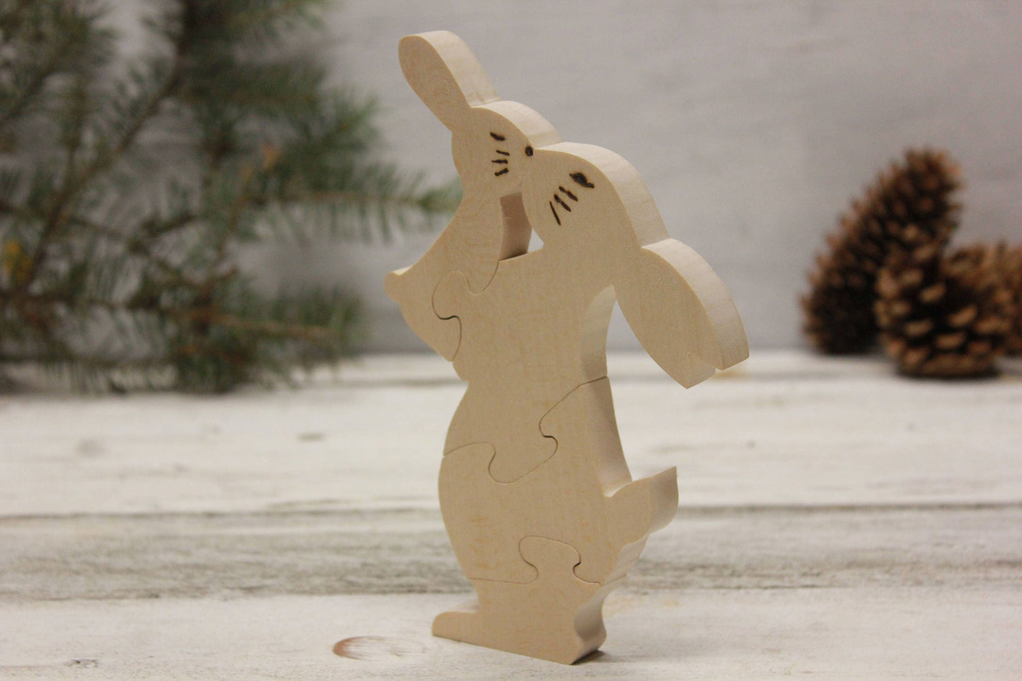 Organic Wooden Toy Rabbit, Wood animals, Wooden puzzle, Natural Baby Toy, Baby shower, Toy for kids, Handmade toys, Christmas gift toys