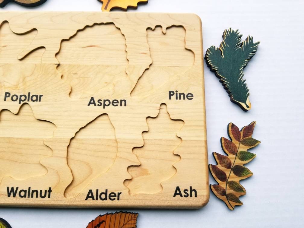 Leaf puzzle, Montessori puzzle, Christmas gift, wooden puzzle, stem toy