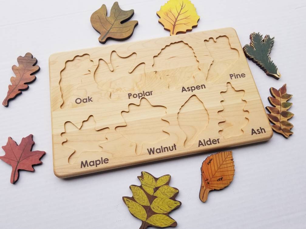 Leaf puzzle, Montessori puzzle, Christmas gift, wooden puzzle, stem toy