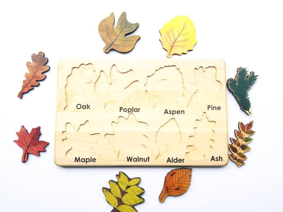 Leaf puzzle, Montessori puzzle, Christmas gift, wooden puzzle, stem toy