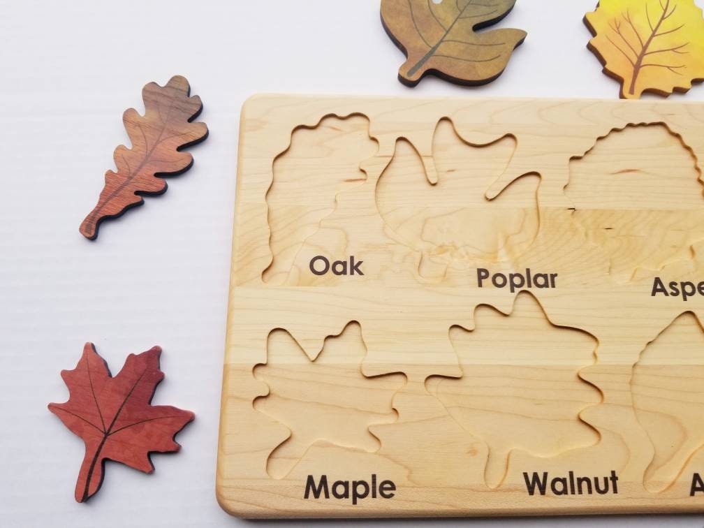 Leaf puzzle, Montessori puzzle, Christmas gift, wooden puzzle, stem toy