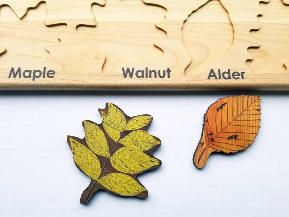 Leaf puzzle, Montessori puzzle, Christmas gift, wooden puzzle, stem toy