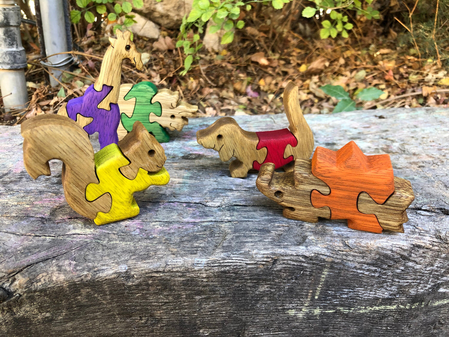 Customizable Handmade Wooden Animal Puzzle Set for Kids - Choose Your Favorite 5 Animals & Colors - Safe, Non-Toxic, Educational Toys